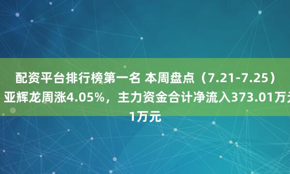 配资平台排行榜第一名 本周盘点（7.21-7.25）：亚辉龙周涨4.05%，主力资金合计净流入373.01万元