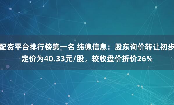 配资平台排行榜第一名 纬德信息：股东询价转让初步定价为40.33元/股，较收盘价折价26%